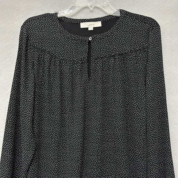 LOFT Black White Micro Polka Dot Blouse M Long Sleeve Business Casual Career - Picture 8 of 13